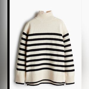 H&M Cream and Black Striped Turtleneck Sweater